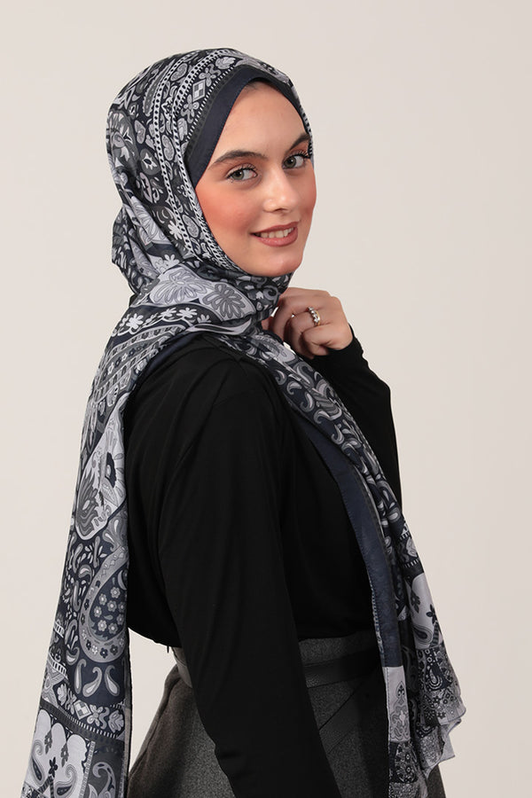 Pamuk İpek Şal - Damla Desen - Koyu Lacivert