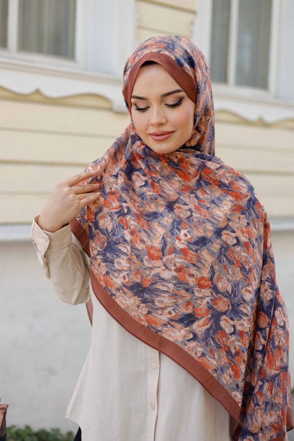 Tensel Şal - Batik Desen - Kiremit