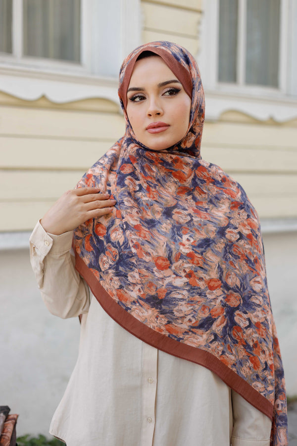 Tensel Şal - Batik Desen - Kiremit