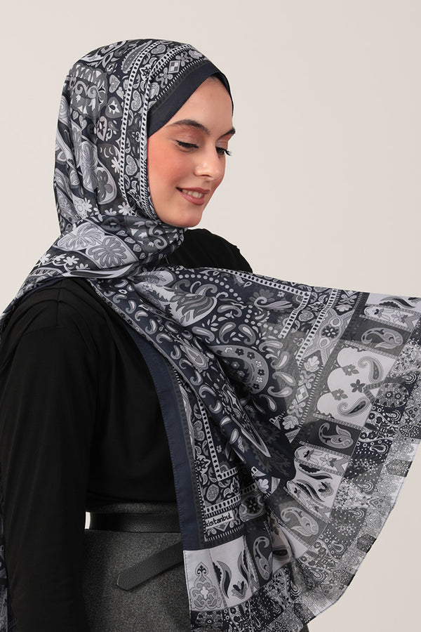 Pamuk İpek Şal - Damla Desen - Koyu Lacivert