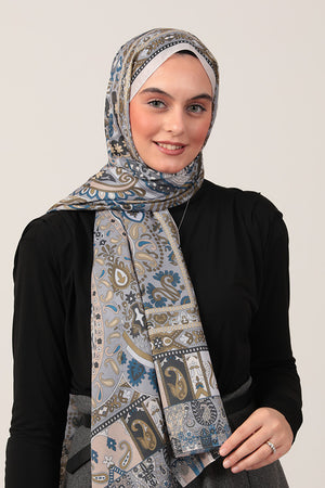 Pamuk İpek Şal - Damla Desen - Vizon Mavi