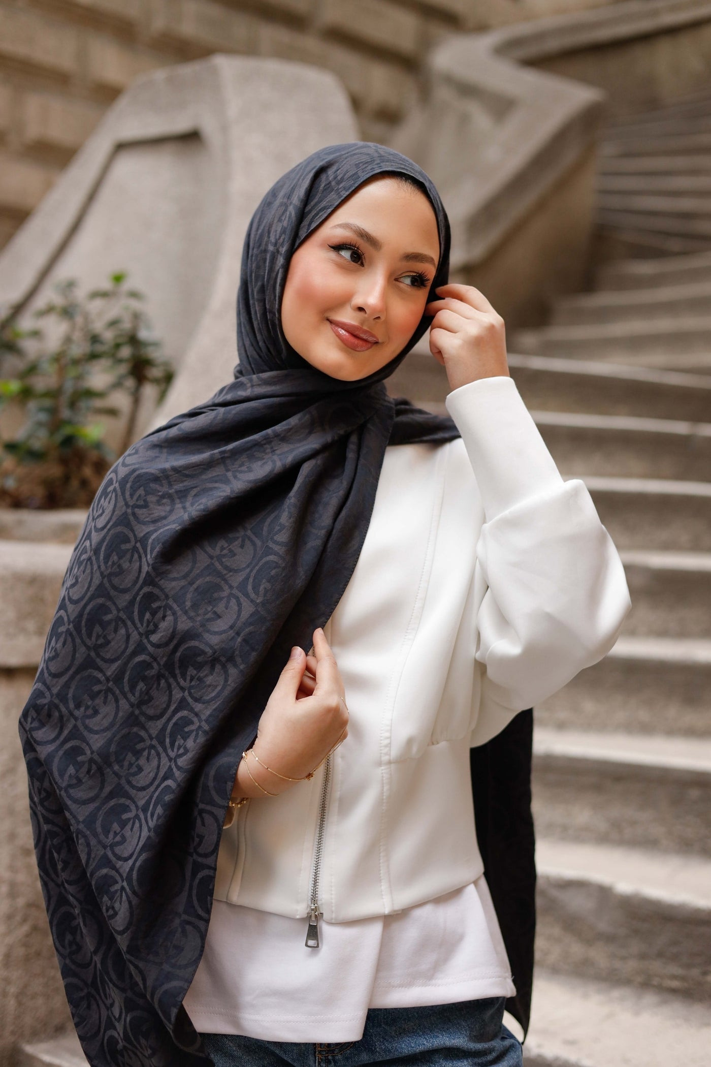 Soft Jakar Şal - Dama Desen - Antrasit