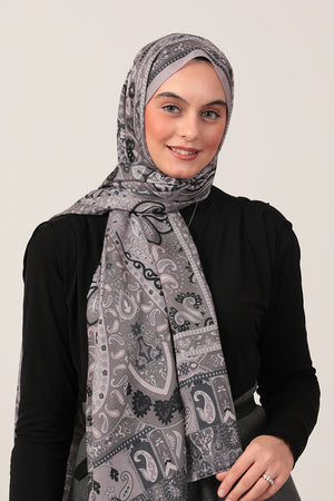 Pamuk İpek Şal - Damla Desen - Koyu Vizon