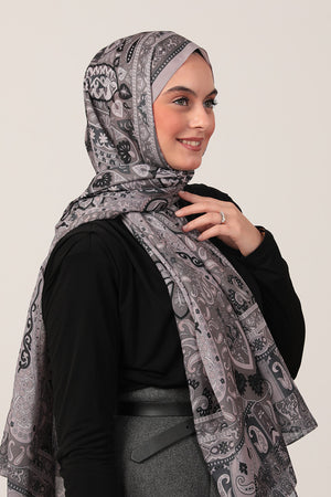 Pamuk İpek Şal - Damla Desen - Koyu Vizon