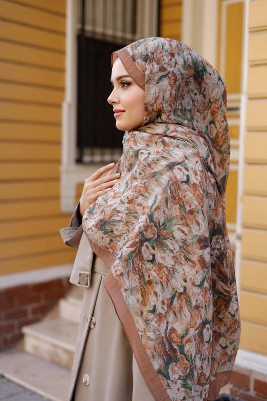 Tensel Şal - Batik Desen - Kahve Yeşil