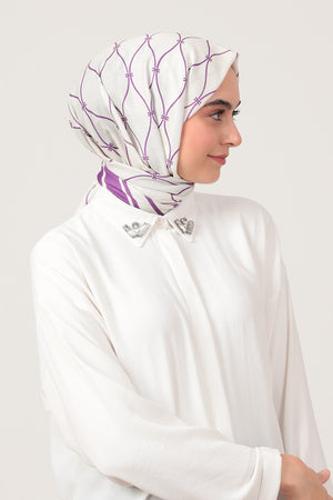 Pamuk İpek Şal - Dalga Desen - Morcivert