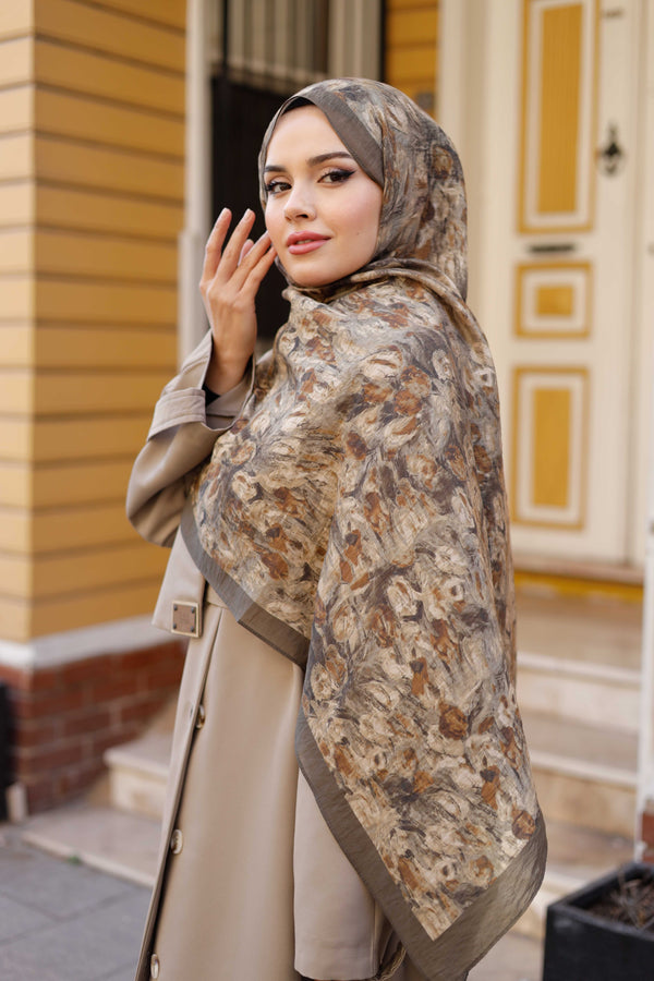 Tensel Şal - Batik Desen - Haki Yeşili