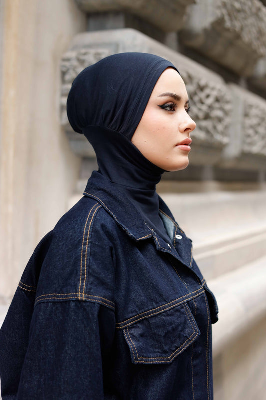 Boyunluklu Hijab Bone - Özel Üretim - Lacivert