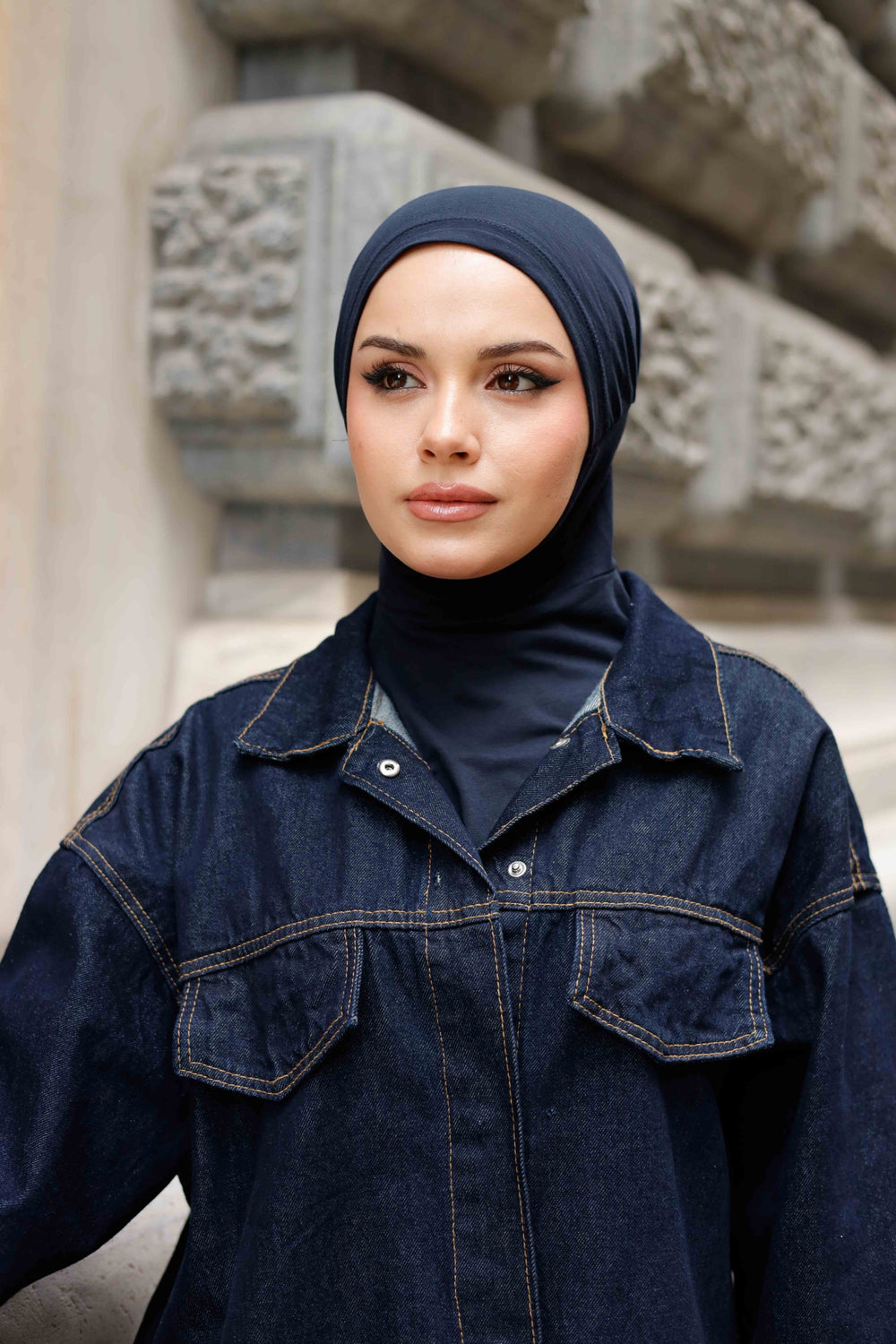 Boyunluklu Hijab Bone - Özel Üretim - Lacivert