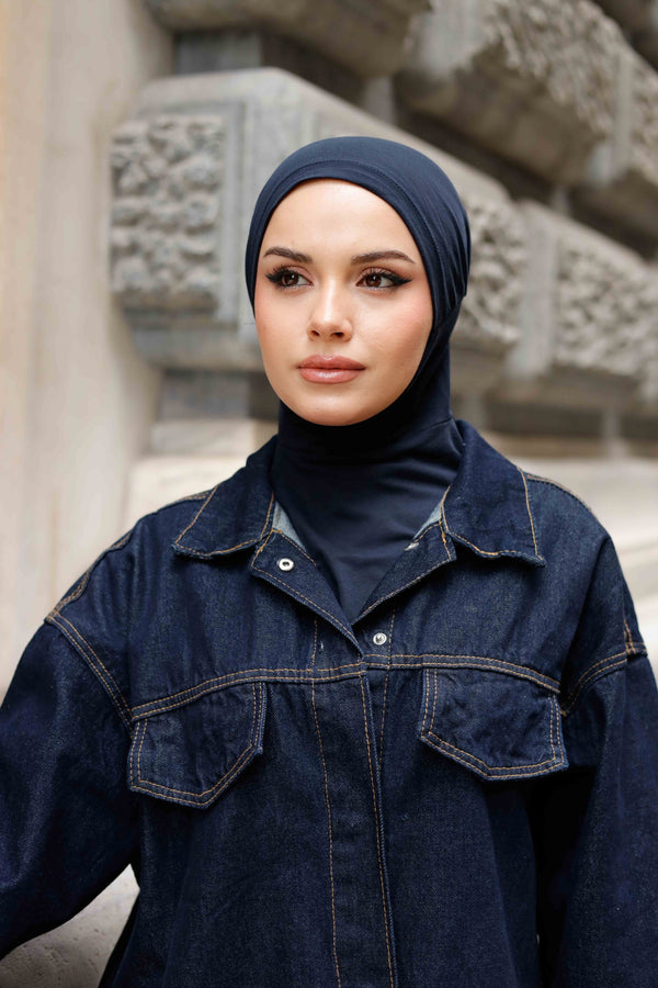 Boyunluklu Hijab Bone - Özel Üretim - Lacivert