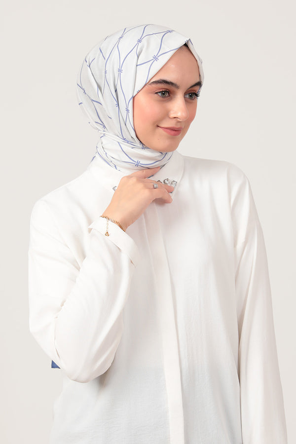 Pamuk İpek Şal - Dalga Desen - Eflatun