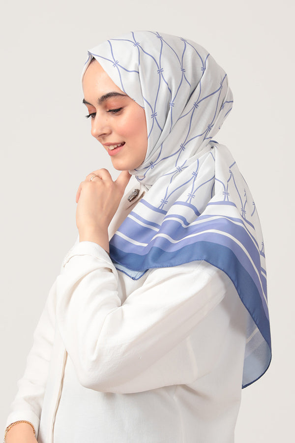 Pamuk İpek Şal - Dalga Desen - Eflatun