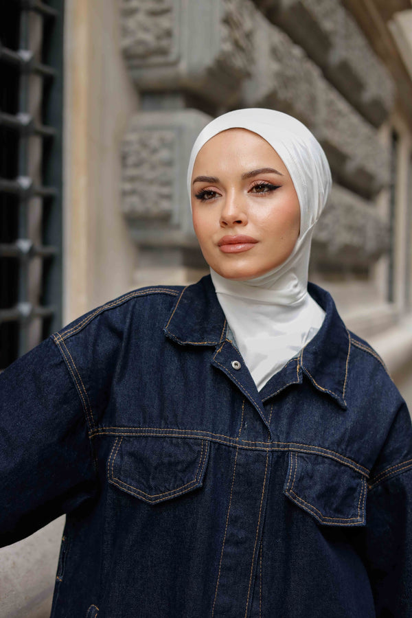 Boyunluklu Hijab Bone - Özel Üretim - Ekru