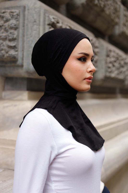 Boyunluklu Hijab Bone - Özel Üretim - Siyah