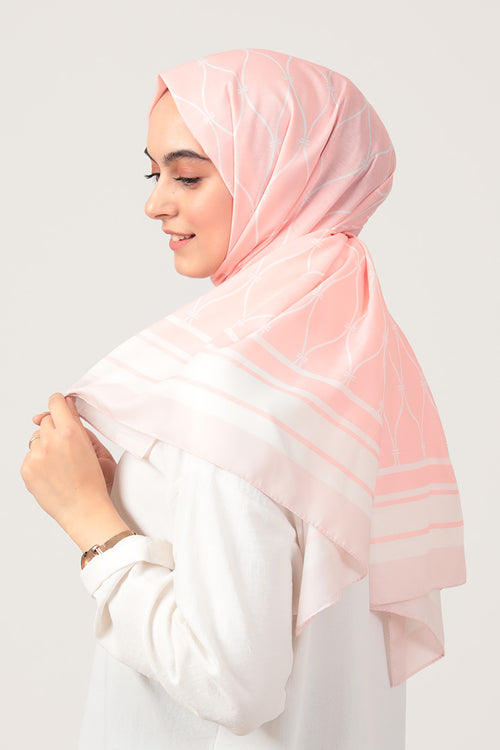 Pamuk İpek Şal - Dalga Desen - Pudra