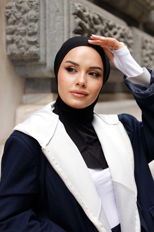 Boyunluklu Hijab Bone - Özel Üretim - Siyah