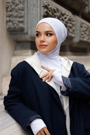 Boyunluklu Hijab Bone - Özel Üretim - Beyaz