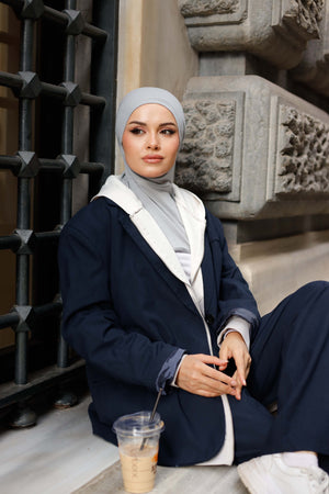 Boyunluklu Hijab Bone - Özel Üretim - Gri