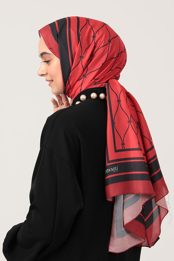 Pamuk İpek Şal - Dalga Desen - Bordo