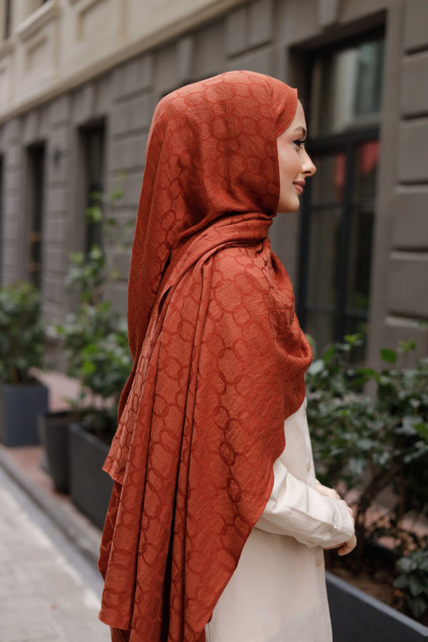 Soft Jakar Şal - Zincir Desen - Kiremit