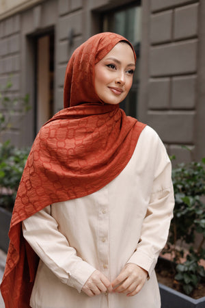 Soft Jakar Şal - Zincir Desen - Kiremit