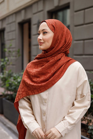 Soft Jakar Şal - Zincir Desen - Kiremit