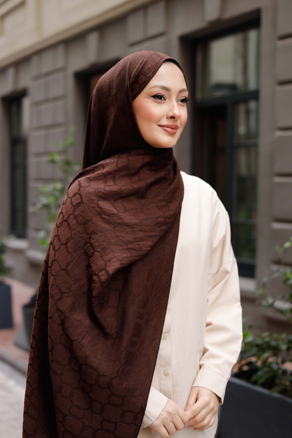 Soft Jakar Şal - Zincir Desen - Kahverengi