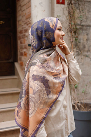 Efilia Desenli Şal - Mercan Bahçesi - Açık Kahverengi