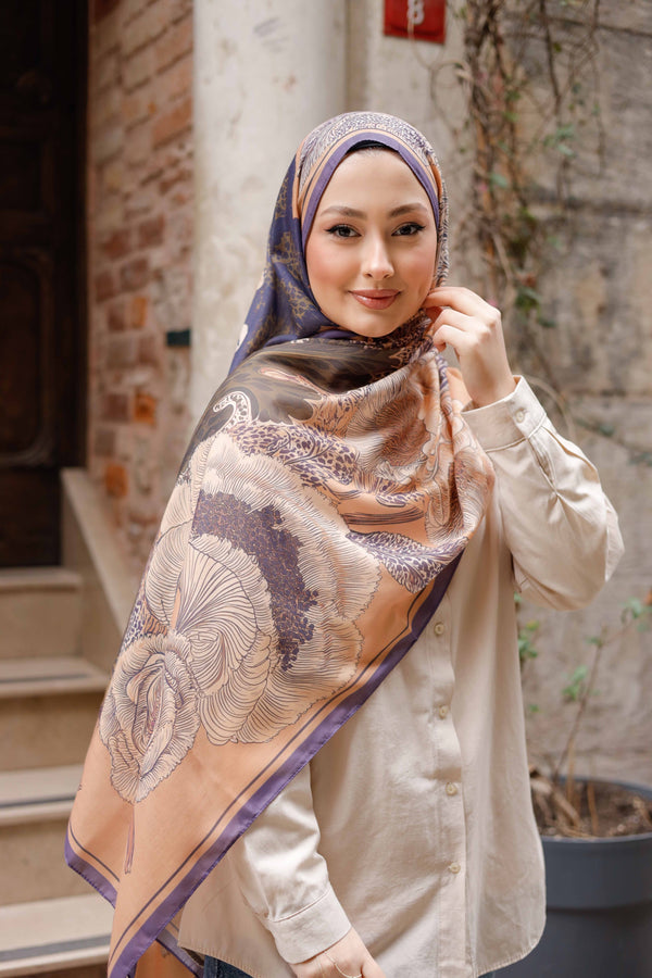 Efilia Desenli Şal - Mercan Bahçesi - Açık Kahverengi