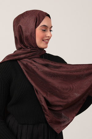 İpeksi Çift Taraflı Jakar Şal - Hint  - Kahverengi