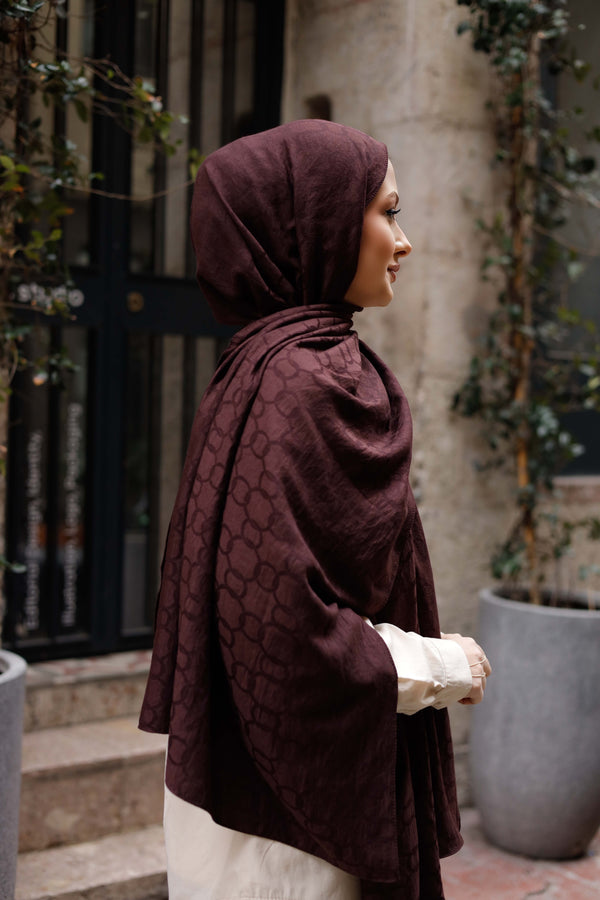 Soft Jakar Şal - Zincir Desen - Koyu Mürdüm