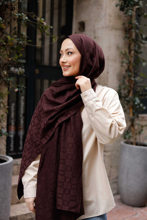 Soft Jakar Şal - Zincir Desen - Koyu Mürdüm