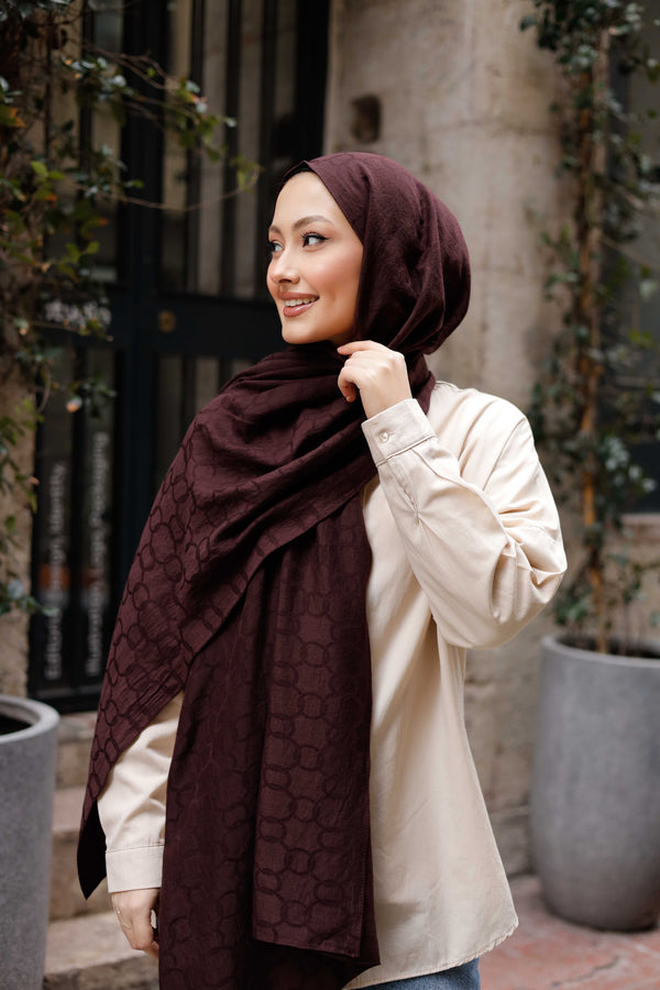 Soft Jakar Şal - Zincir Desen - Koyu Mürdüm