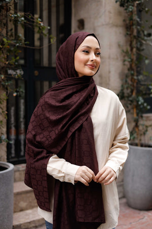 Soft Jakar Şal - Zincir Desen - Koyu Mürdüm