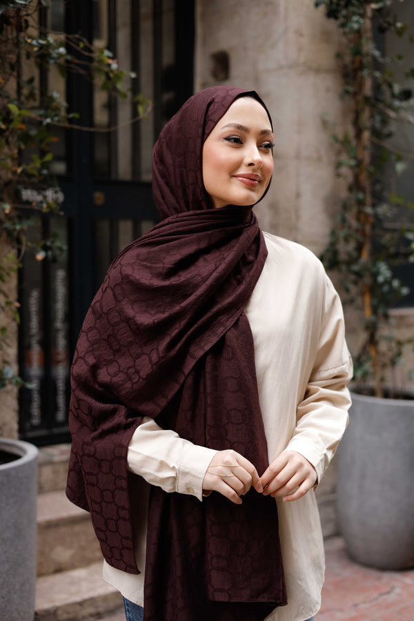 Soft Jakar Şal - Zincir Desen - Koyu Mürdüm