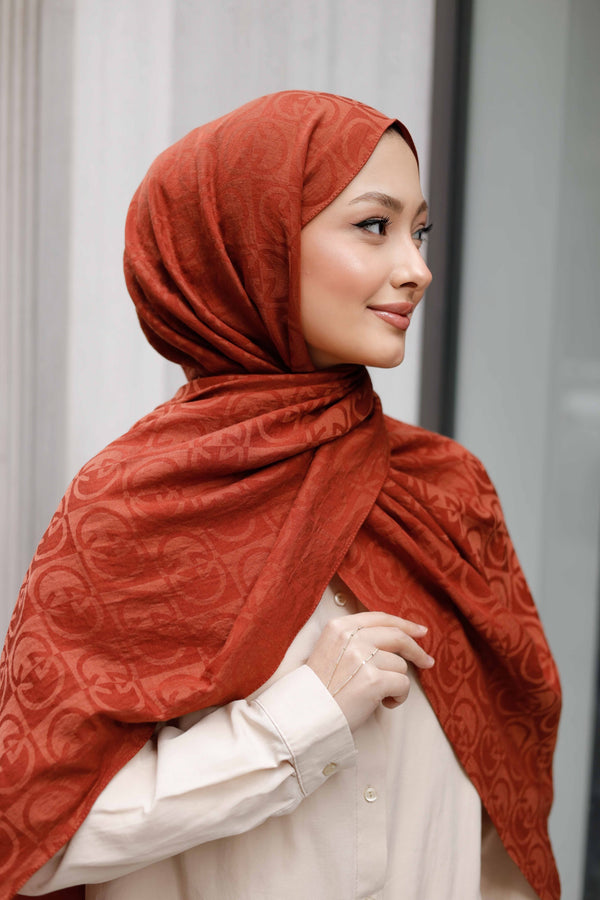 Soft Jakar Şal - Dama Desen - Kiremit