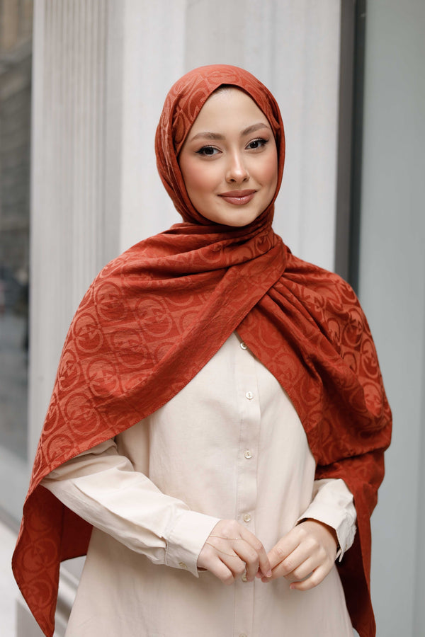 Soft Jakar Şal - Dama Desen - Kiremit