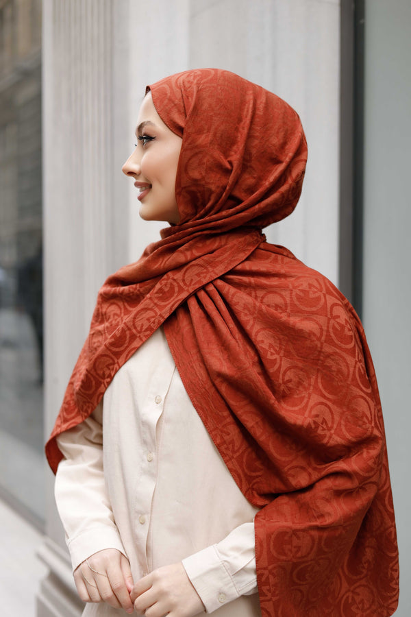 Soft Jakar Şal - Dama Desen - Kiremit