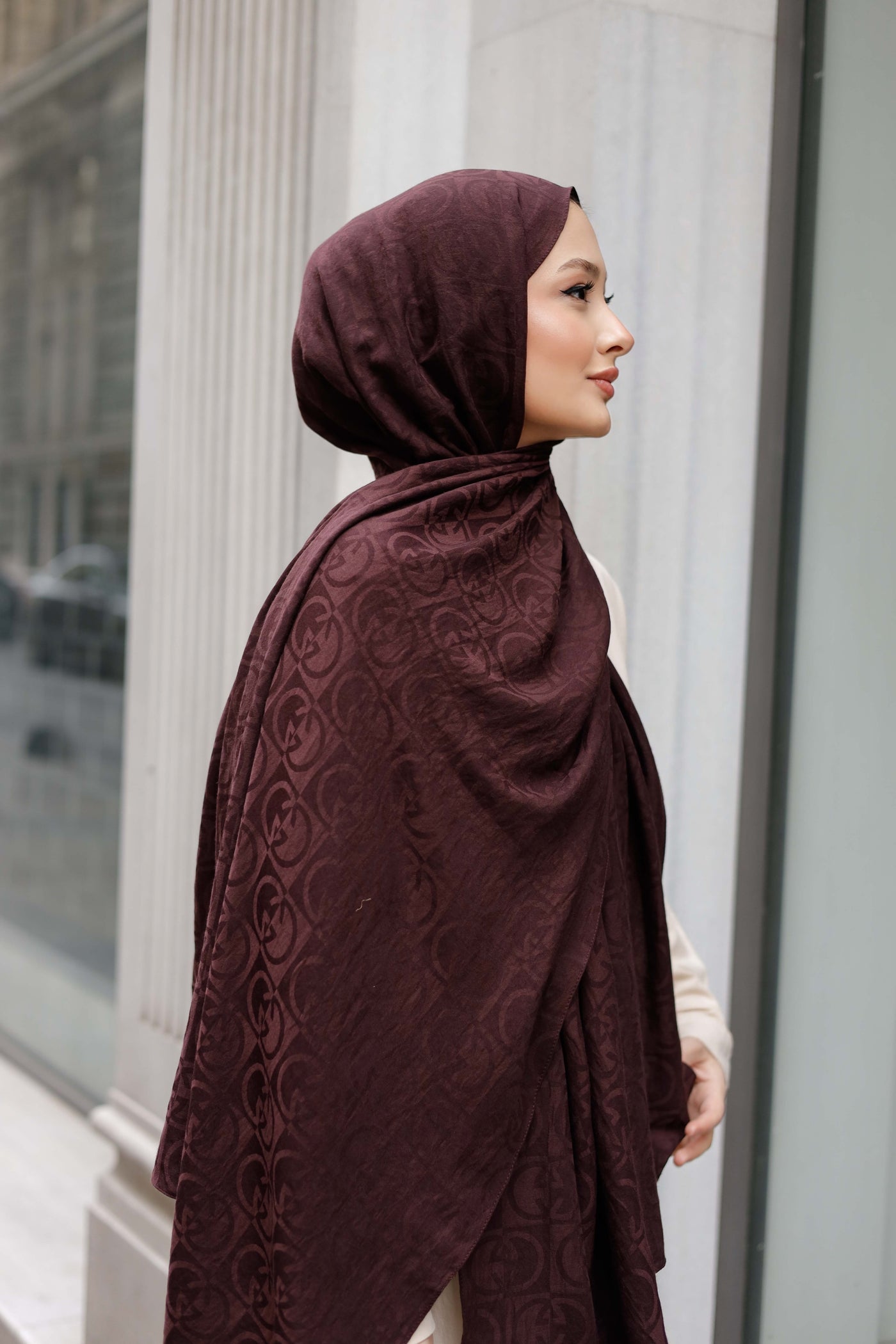 Soft Jakar Şal - Dama Desen - Koyu Mürdüm