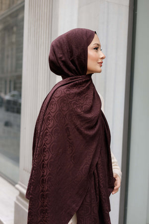 Soft Jakar Şal - Dama Desen - Koyu Mürdüm