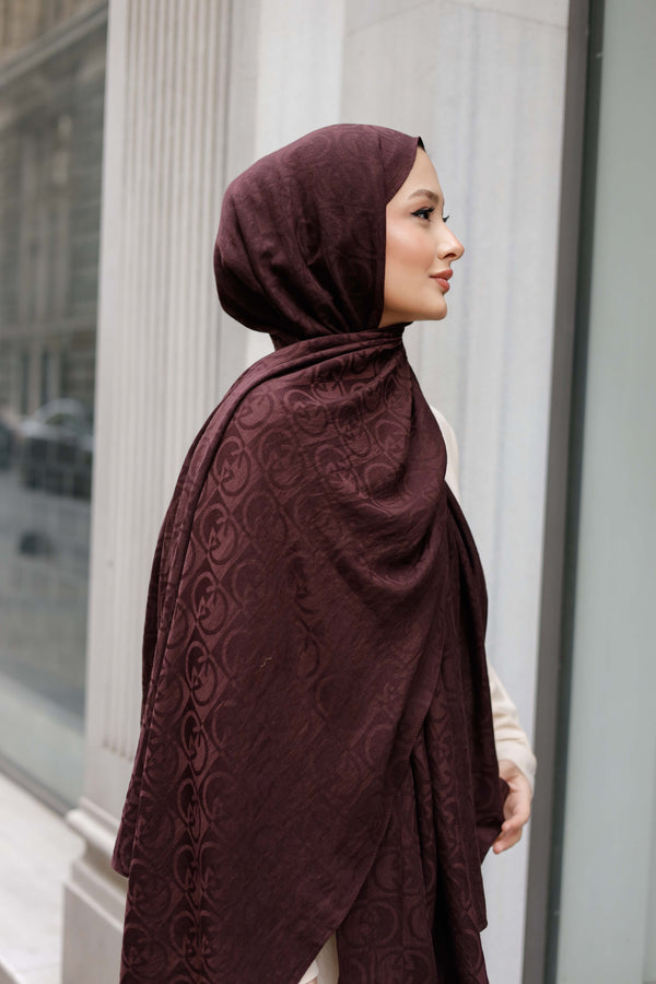 Soft Jakar Şal - Dama Desen - Koyu Mürdüm