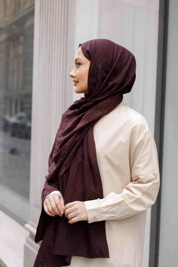 Soft Jakar Şal - Dama Desen - Koyu Mürdüm