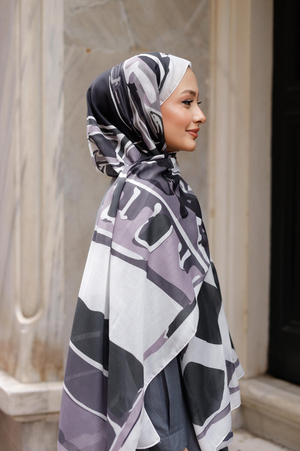 Efilia Desenli Şal - Pastel Yolculuk - Siyah