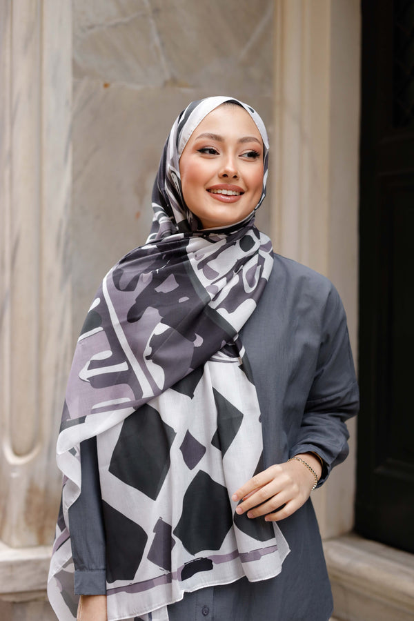 Efilia Desenli Şal - Pastel Yolculuk - Siyah