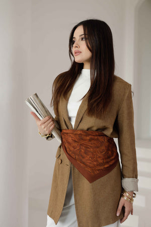 %100 Organik Pamuk Fular - Şal Desen - Kiremit