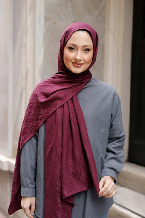 Soft Jakar Şal - Dama Desen - Mürdüm