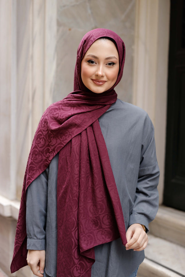 Soft Jakar Şal - Dama Desen - Mürdüm