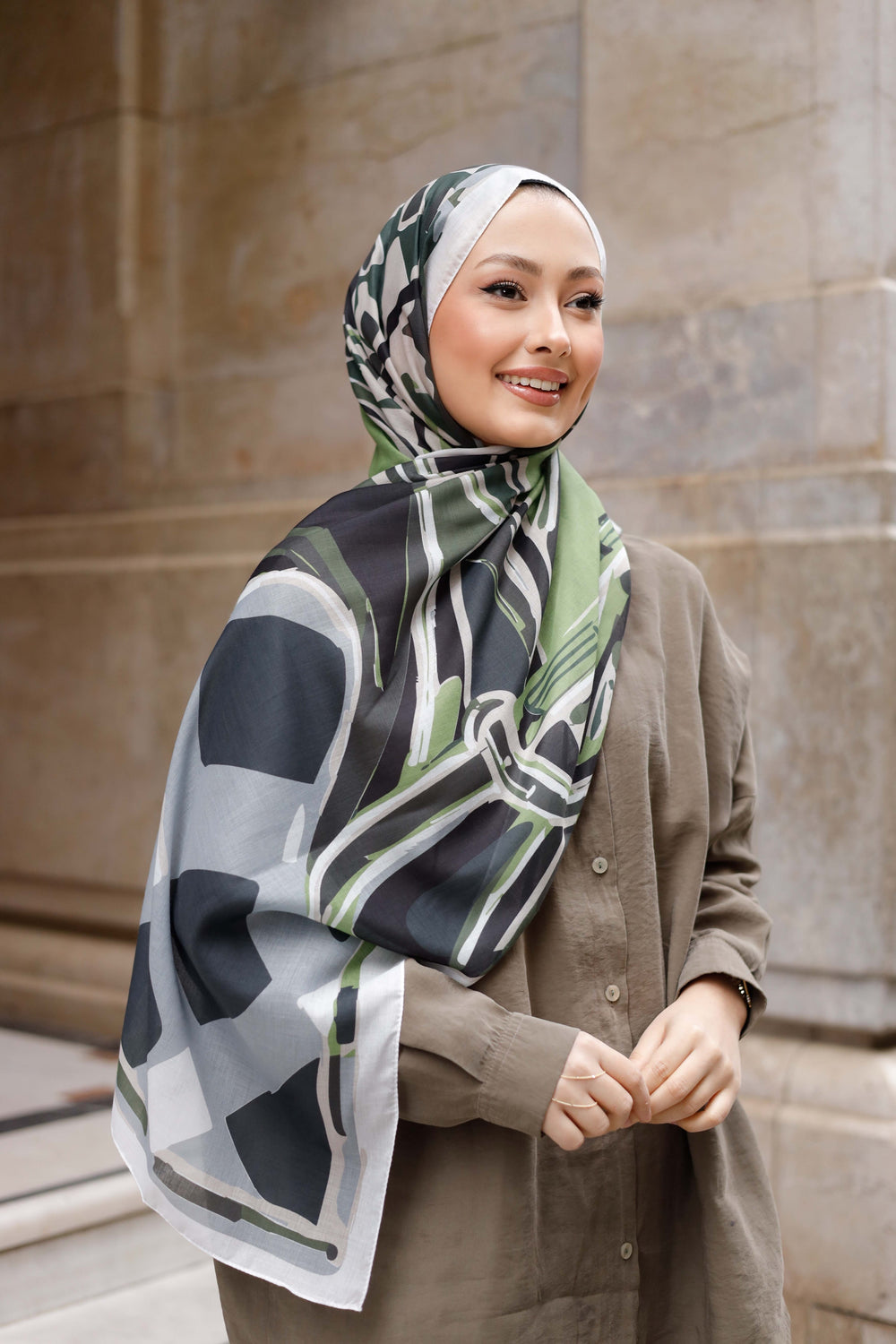 Efilia Desenli Şal - Pastel Yolculuk - Yeşil