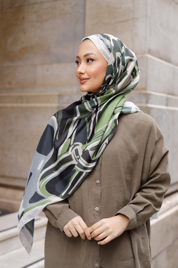 Efilia Desenli Şal - Pastel Yolculuk - Yeşil
