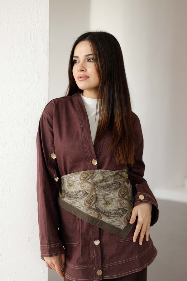 %100 Organik Pamuk Fular - Şal Desen - Haki Yeşili